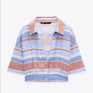 ZARA - Striped Linen Blend Blouse